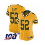 Women's Green Bay Packers #52 Rashan Gary Limited Gold Rush Vapor Untouchable 100th Season Football Jersey