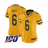 Women's Green Bay Packers #6 JK Scott Limited Gold Inverted Legend 100th Season Football Jersey