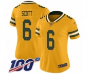 Women's Green Bay Packers #6 JK Scott Limited Gold Inverted Legend 100th Season Football Jersey