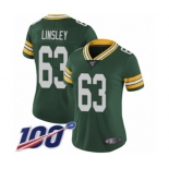 Women's Green Bay Packers #63 Corey Linsley Green Team Color Vapor Untouchable Limited Player 100th Season Football Jersey