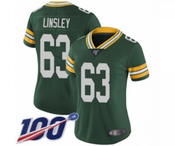 Women's Green Bay Packers #63 Corey Linsley Green Team Color Vapor Untouchable Limited Player 100th Season Football Jersey