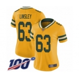 Women's Green Bay Packers #63 Corey Linsley Limited Gold Rush Vapor Untouchable 100th Season Football Jersey