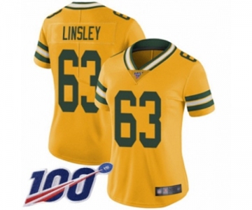 Women's Green Bay Packers #63 Corey Linsley Limited Gold Rush Vapor Untouchable 100th Season Football Jersey