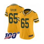 Women's Green Bay Packers #65 Lane Taylor Limited Gold Inverted Legend 100th Season Football Jersey