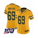 Women's Green Bay Packers #69 David Bakhtiari Limited Gold Inverted Legend 100th Season Football Jersey