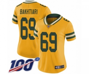 Women's Green Bay Packers #69 David Bakhtiari Limited Gold Rush Vapor Untouchable 100th Season Football Jersey