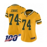 Women's Green Bay Packers #74 Elgton Jenkins Limited Gold Inverted Legend 100th Season Football Jersey