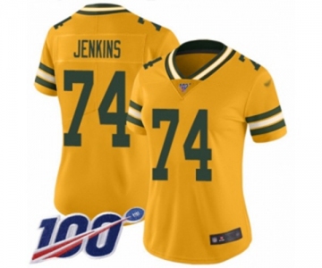 Women's Green Bay Packers #74 Elgton Jenkins Limited Gold Inverted Legend 100th Season Football Jersey