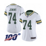 Women's Green Bay Packers #74 Elgton Jenkins White Vapor Untouchable Limited Player 100th Season Football Jersey