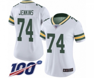 Women's Green Bay Packers #74 Elgton Jenkins White Vapor Untouchable Limited Player 100th Season Football Jersey