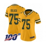 Women's Green Bay Packers #75 Bryan Bulaga Limited Gold Inverted Legend 100th Season Football Jersey