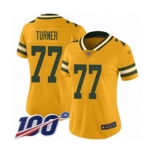 Women's Green Bay Packers #77 Billy Turner Limited Gold Inverted Legend 100th Season Football Jersey