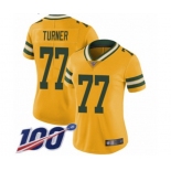 Women's Green Bay Packers #77 Billy Turner Limited Gold Rush Vapor Untouchable 100th Season Football Jersey