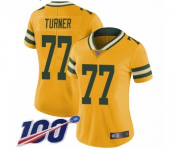 Women's Green Bay Packers #77 Billy Turner Limited Gold Rush Vapor Untouchable 100th Season Football Jersey