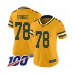 Women's Green Bay Packers #78 Jason Spriggs Limited Gold Inverted Legend 100th Season Football Jersey