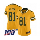 Women's Green Bay Packers #81 Geronimo Allison Limited Gold Inverted Legend 100th Season Football Jersey