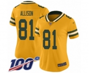 Women's Green Bay Packers #81 Geronimo Allison Limited Gold Inverted Legend 100th Season Football Jersey