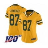 Women's Green Bay Packers #87 Jace Sternberger Limited Gold Inverted Legend 100th Season Football Jersey