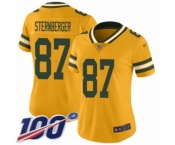 Women's Green Bay Packers #87 Jace Sternberger Limited Gold Inverted Legend 100th Season Football Jersey