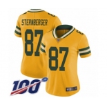 Women's Green Bay Packers #87 Jace Sternberger Limited Gold Rush Vapor Untouchable 100th Season Football Jersey