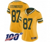 Women's Green Bay Packers #87 Jace Sternberger Limited Gold Rush Vapor Untouchable 100th Season Football Jersey