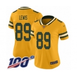 Women's Green Bay Packers #89 Marcedes Lewis Limited Gold Inverted Legend 100th Season Football Jersey