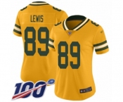 Women's Green Bay Packers #89 Marcedes Lewis Limited Gold Inverted Legend 100th Season Football Jersey