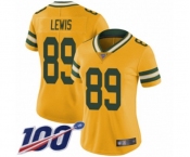 Women's Green Bay Packers #89 Marcedes Lewis Limited Gold Rush Vapor Untouchable 100th Season Football Jersey