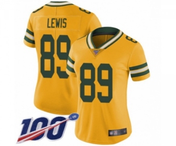 Women's Green Bay Packers #89 Marcedes Lewis Limited Gold Rush Vapor Untouchable 100th Season Football Jersey