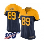 Women's Green Bay Packers #89 Marcedes Lewis Limited Navy Blue Alternate 100th Season Football Jersey