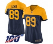 Women's Green Bay Packers #89 Marcedes Lewis Limited Navy Blue Alternate 100th Season Football Jersey