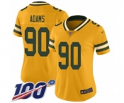 Women's Green Bay Packers #90 Montravius Adams Limited Gold Inverted Legend 100th Season Football Jersey