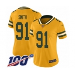 Women's Green Bay Packers #91 Preston Smith Limited Gold Inverted Legend 100th Season Football Jersey