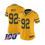 Women's Green Bay Packers #92 Reggie White Limited Gold Inverted Legend 100th Season Football Jersey