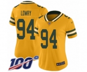 Women's Green Bay Packers #94 Dean Lowry Limited Gold Inverted Legend 100th Season Football Jersey