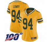 Women's Green Bay Packers #94 Dean Lowry Limited Gold Rush Vapor Untouchable 100th Season Football Jersey