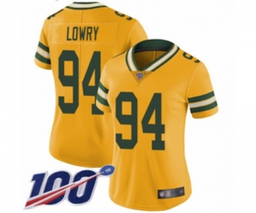 Women's Green Bay Packers #94 Dean Lowry Limited Gold Rush Vapor Untouchable 100th Season Football Jersey