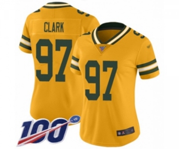 Women's Green Bay Packers #97 Kenny Clark Limited Gold Inverted Legend 100th Season Football Jersey