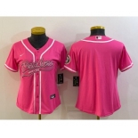 Women's Green Bay Packers Blank Pink With Patch Cool Base Stitched Baseball Jersey