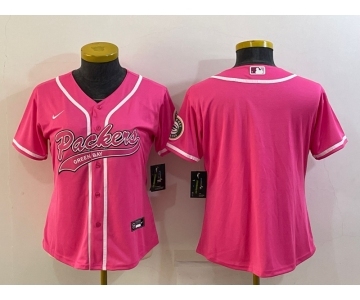 Women's Green Bay Packers Blank Pink With Patch Cool Base Stitched Baseball Jersey