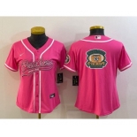 Women's Green Bay Packers Pink Team Big Logo With Patch Cool Base Stitched Baseball Jersey