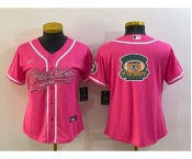 Women's Green Bay Packers Pink Team Big Logo With Patch Cool Base Stitched Baseball Jersey