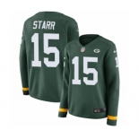 Women's Nike Green Bay Packers #15 Bart Starr Limited Green Therma Long Sleeve NFL Jersey