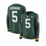 Women's Nike Green Bay Packers #5 Paul Hornung Limited Green Therma Long Sleeve NFL Jersey