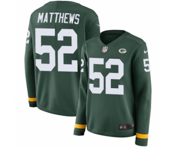 Women's Nike Green Bay Packers #52 Clay Matthews Limited Green Therma Long Sleeve NFL Jersey