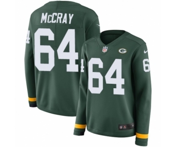 Women's Nike Green Bay Packers #64 Justin McCray Limited Green Therma Long Sleeve NFL Jersey