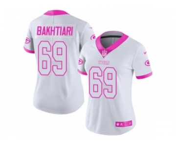 Women's Nike Green Bay Packers #69 David Bakhtiari Limited White Pink Rush Fashion NFL Jersey