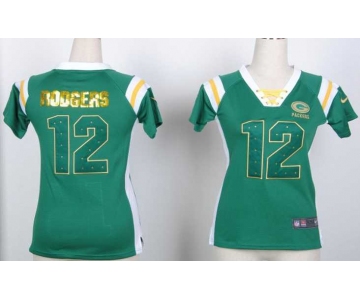 nike women nfl jerseys green bay packers #12 rodgers green[fashion Rhinestone sequins]