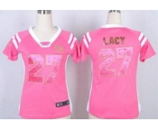 nike women nfl jerseys green bay packers #27 eddie lacy pink[fashion Rhinestone sequins]