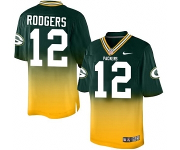 Youth Green Bay Packers #12 Aaron Rodgers Elite Green Gold Fadeaway Football Jersey